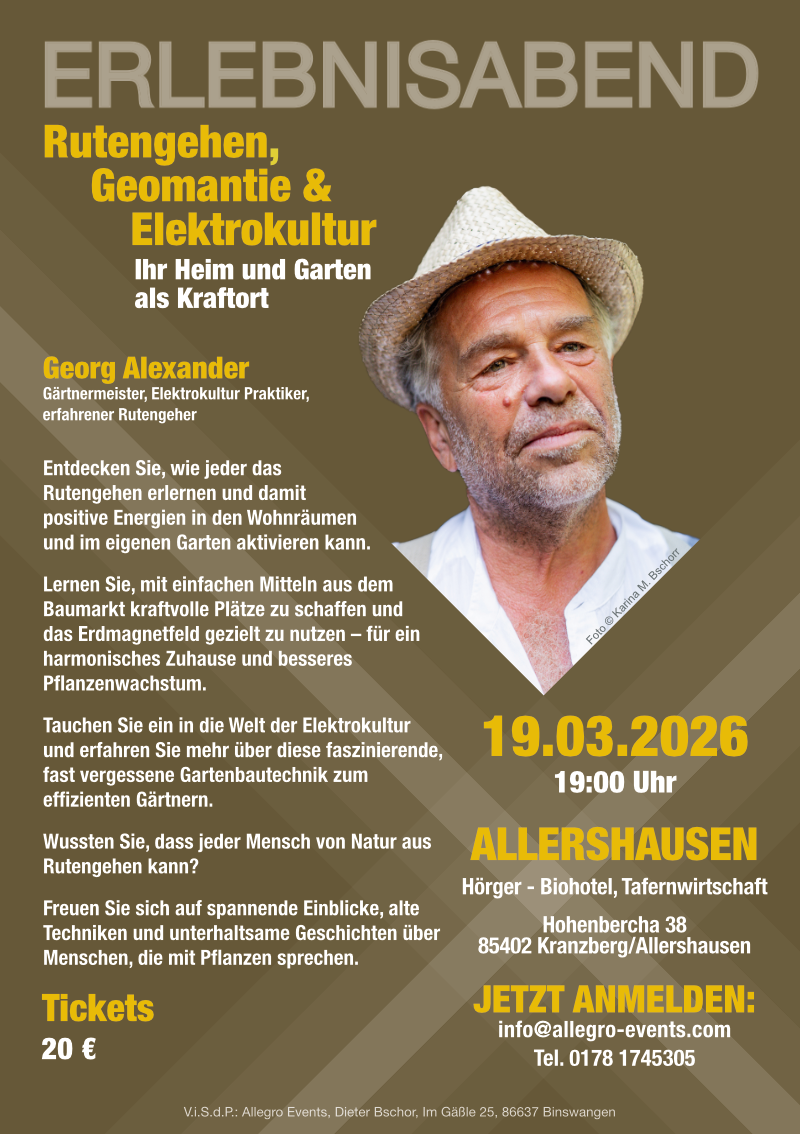 Erlebnisabend Vortrag zum Rutengehen, Geomantie und Elektrokultur