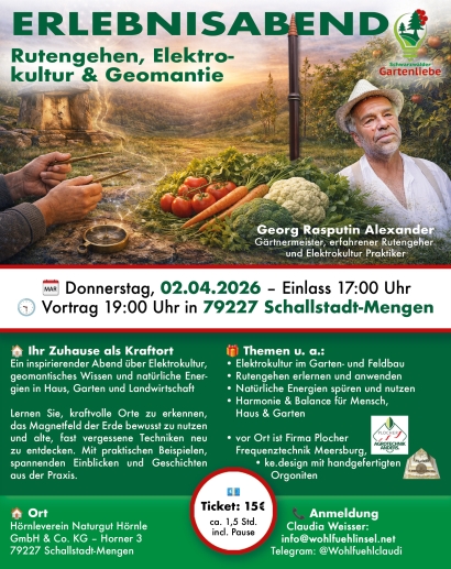 Erlebnisabend Vortrag zum Rutengehen, Geomantie und Elektrokultur