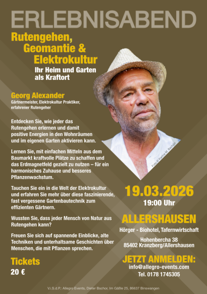Erlebnisabend Vortrag zum Rutengehen, Geomantie und Elektrokultur